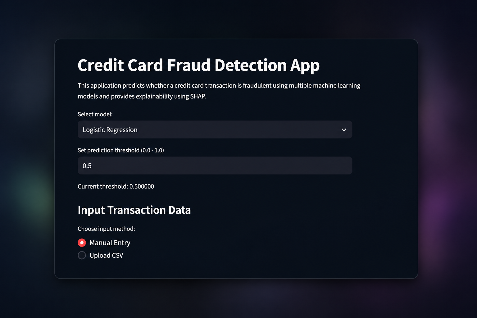 Credit card fraud detection app preview